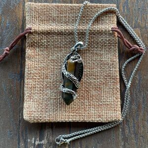 Tigers Eye Dragon Necklace Mens Crystal Necklace Tigers Eye Unisex Necklace